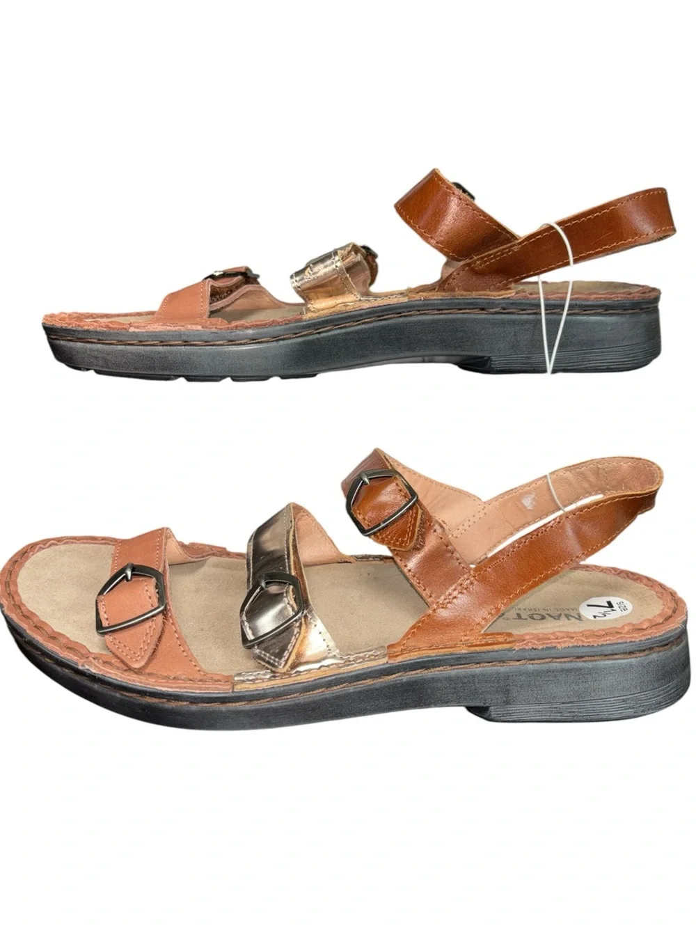 Naot Lamego Metallic Mocha Rose Gold Leather Adjustable Strap Sandals NWOT Sz 38